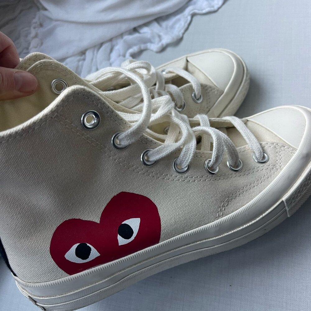 COMME DES GARCONS PLAY Converse High Top Canvas Sneakers- MENS 5 1/2 - WOMANS 7 - Picture 9 of 10
